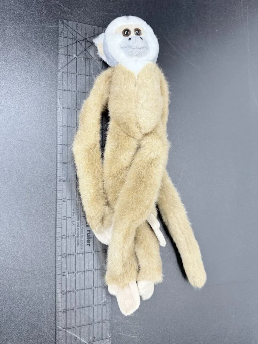 Vintage K&M International 1992 Hanging Plush Spider Monkey Toy in Tan and Cream